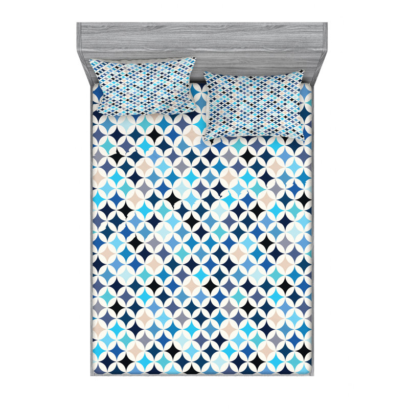 Microfiber Geometric Sheet Set, Queen Sheet Set with Fitted Sheet