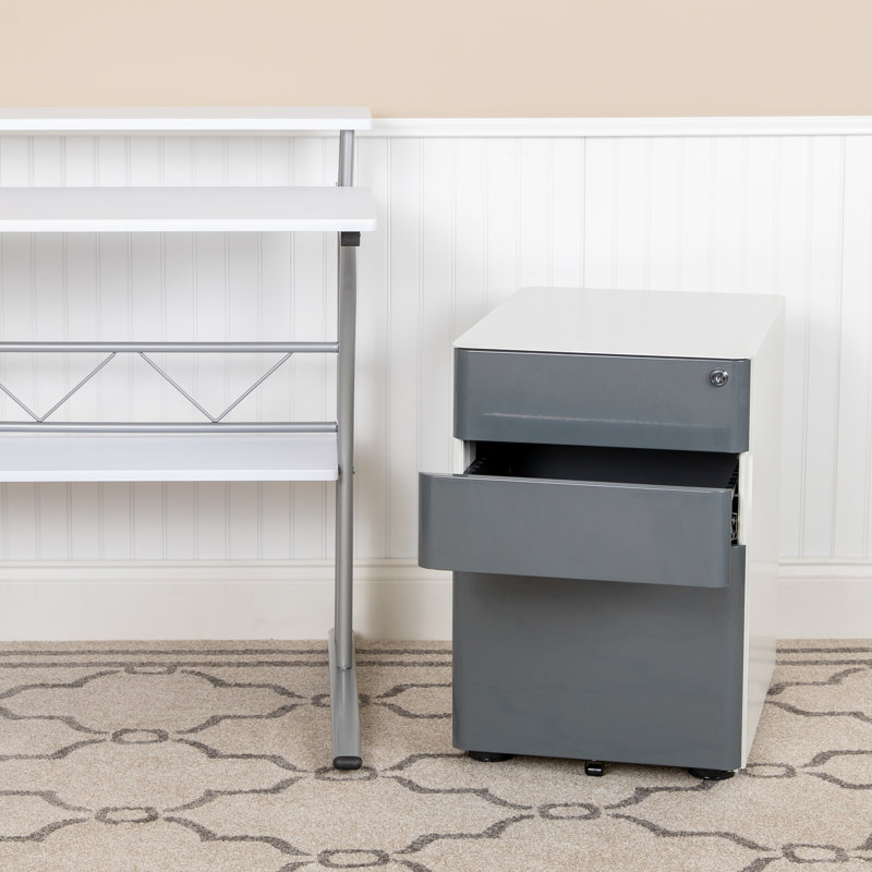 Stephana 3-Drawer Locking Mobile Vertical Filing Cabinet, White/Charcoal