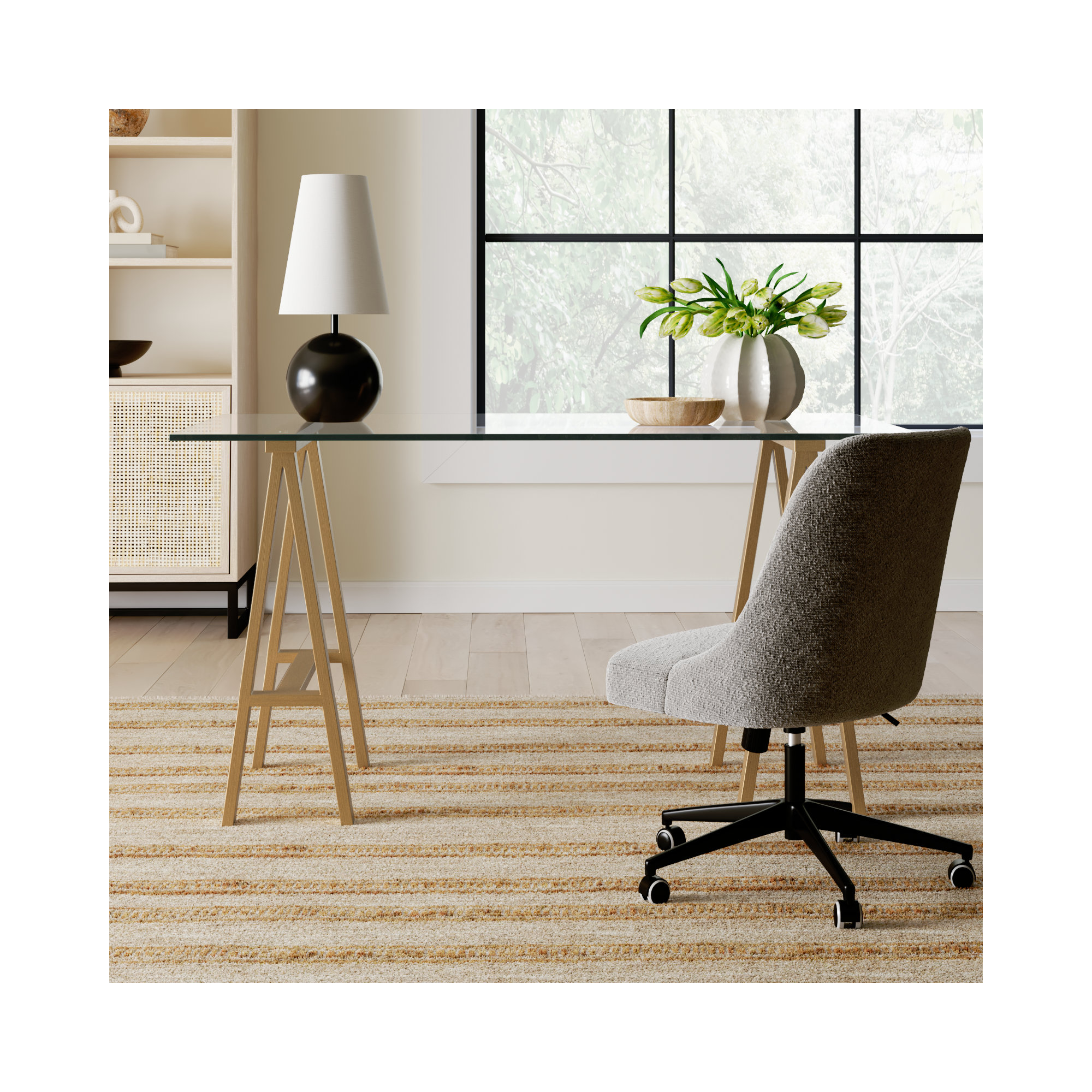 Tigerlily Glass Desk, 30" H x 55" W x 30" D, Brushed Brass