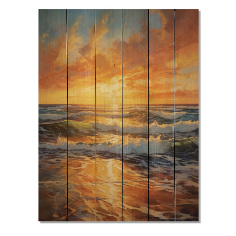 Photo de plage ensoleillée Horizons VII - Impression nautique et plage sur bois de pin naturel, H 32 po x l 24 po x P 0,78 po