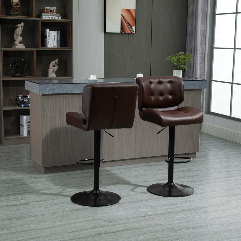 Ensemble de 2 tabourets de bar avec siège réglable, coussin rembourré épais et repose-pieds en métal