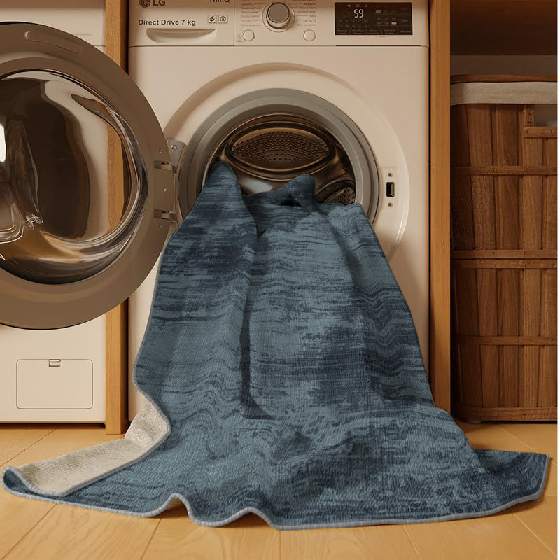 Machine Washable Abstract Gray Area Rug, Round 4'