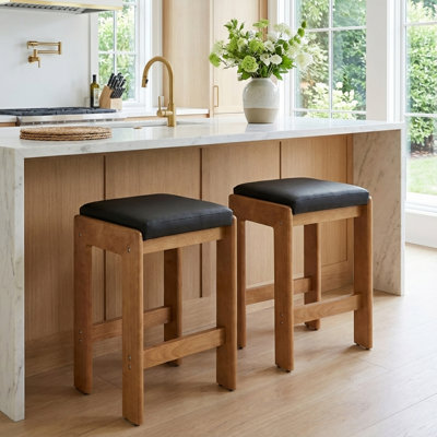 Tabourets de bar 27 "avec tabourets de cuisine modernes avec structure en bois massif pour îlot de cuisine / comptoir / bar