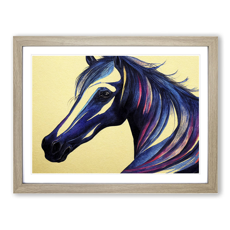 Horse Vol.2 Abstract 1 Piece Single Picture Frame Painting, 25cm H x 34cm W x 2cm D, Oak