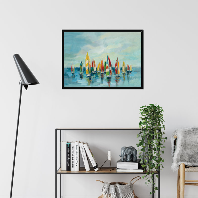 Regatta by Silvia Vassileva - Painting, 34cm H x 50cm W, Black Framed Paper Print