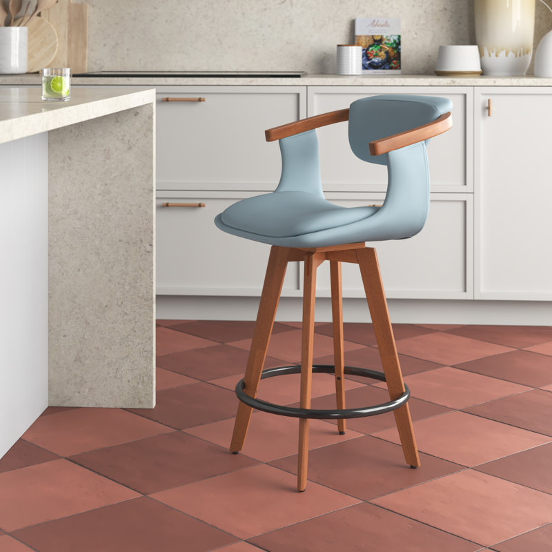 Dirksen Swivel Upholstered Counter Stool with Solid Wood Frame, Counter Stool (26" Seat Height), Gray