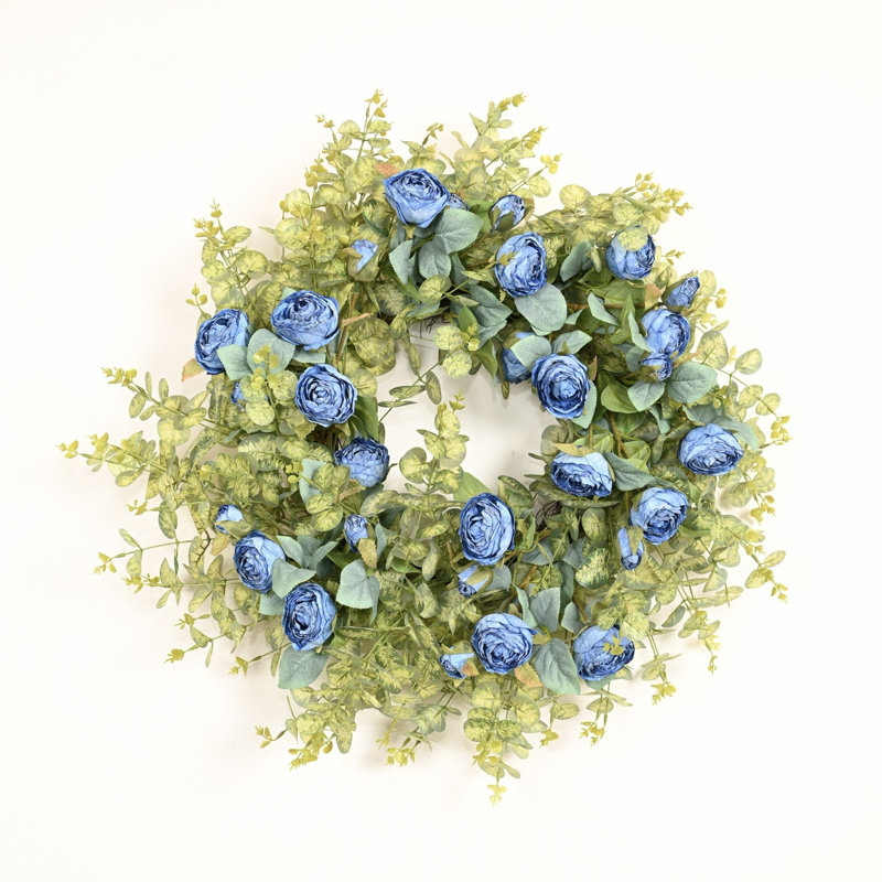 Couronne florale artificielle de 26 po pour le printemps, la verdure et le feuillage des roses