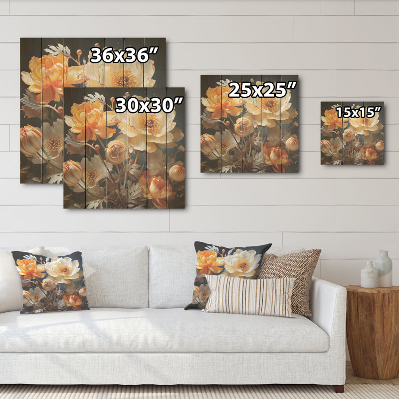 «Buttercups Emotion Sunshine» - Art mural en bois sur bois de pin naturel, H 15 po x l 15 po