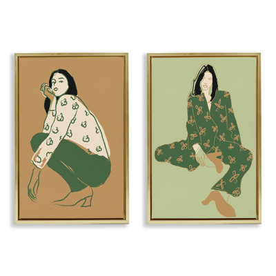 «Woman Stooping Sitting Pose», ensemble de 2 toiles flottantes encadrées par Incado