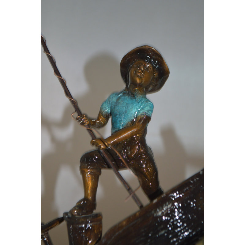 Old Man Fishing A Large Catch Bronze Statue -  Size: 27"L X 13"W X 30"H.