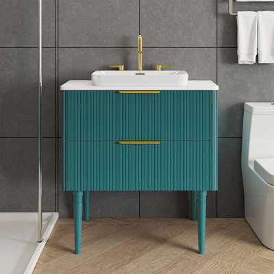 Elena Freestanding Bathroom Vanity with Double Drawers - No Assembly Needed, Striped Aquamarine