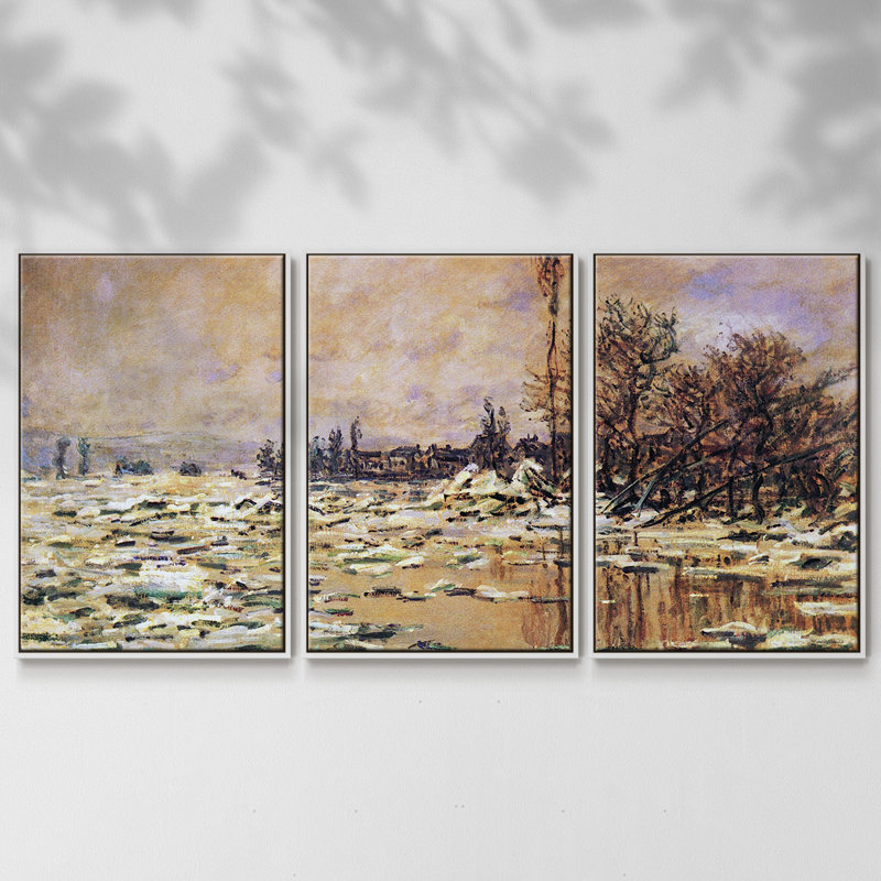 3 pièces Monet, Cadre blanc, H 40 po x l 78 po x P 2 po