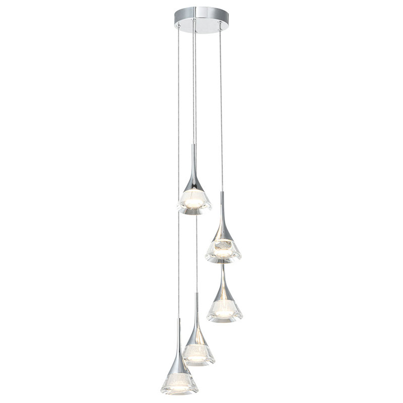 Amalfi 5-Light Height Adjustable ETL Certified Integrated LED Chandelier with Cone Shades, Polished Chrome