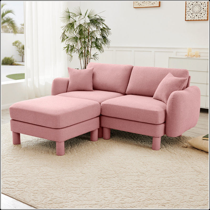 Canapé modulaire en tissu 2 places avec accoudoirs en forme de coquille et repose-pieds cylindrique amovible en tissu Boucle