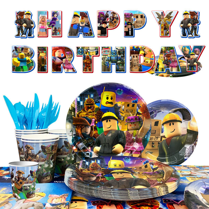 Ensemble de décorations de fête d'anniversaire pour enfants Roblox, 114 pièces Roblox