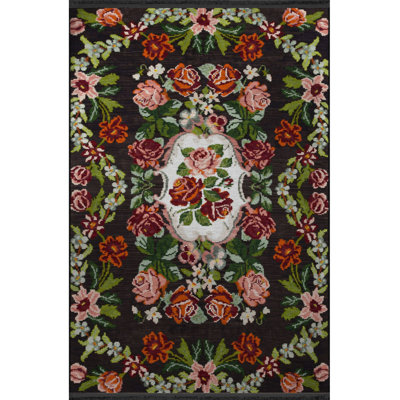Pink Floral and Rose Pattern Creative Modern Decorative Rug Machine Washable