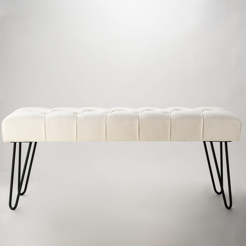 Velvet Upholstered Bench, H40 x W45 x D35cm, White