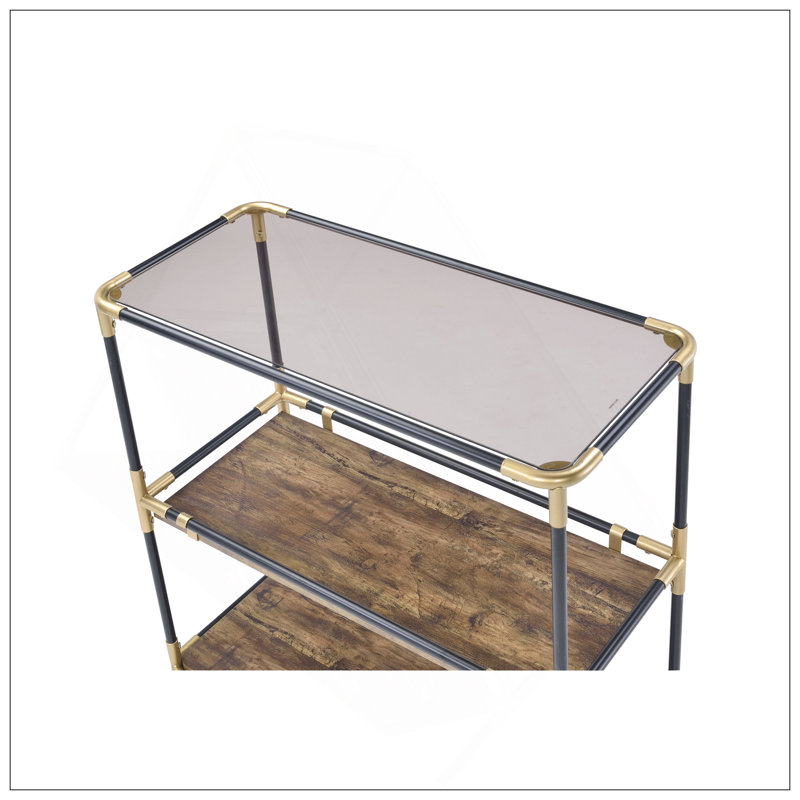 Plateau en verre fumé et console à finition noire et dorée