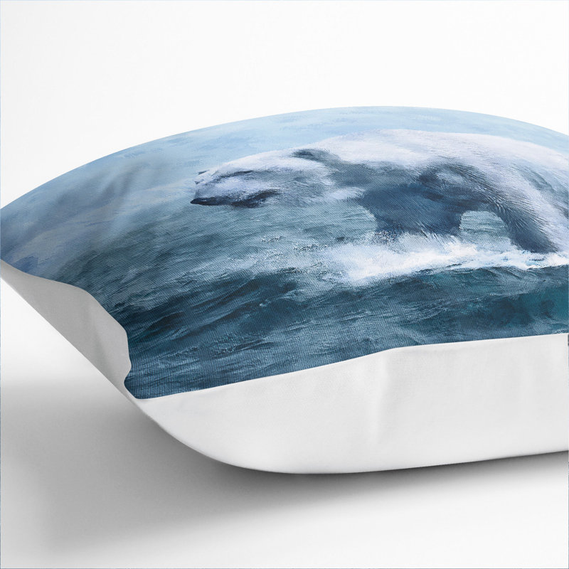 A Polar Bear Painting Square Throw Cushion, 40cm H x 40cm W x 15cm D, White