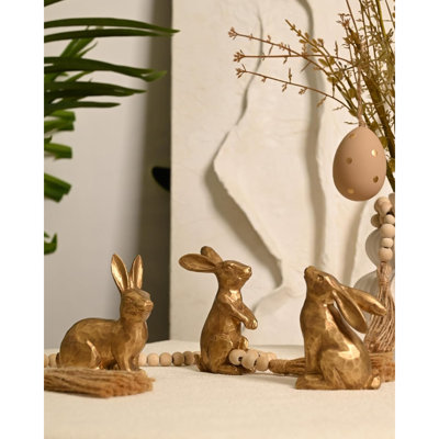 Figurine de lapin de Pâques doré, ensemble de 3 petites figurines en résine, décoration de table de lapin de Pâques rétro, décoration de table de printemps