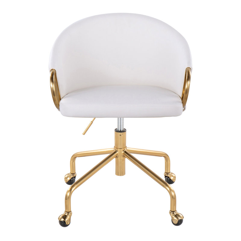 Chaise de travail Audwine, Simili cuir, Doré, Blanc