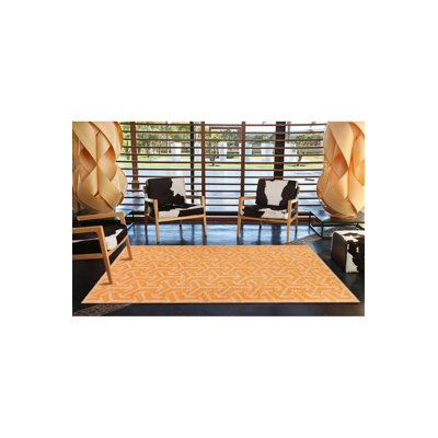 Yellow Geometric Patterned Woven Base Rug