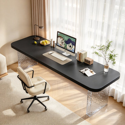 Bureau rectangulaire noir en acrylique et bois massif