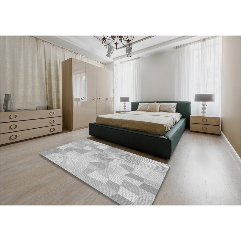 Tapis rond gris à motif géométrique, Rectangle 6 pi x 9 pi