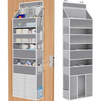 Organisateur à 5 niveaux pour suspendre la porte - Organisateur robuste de 50 lb avec 5 poches spacieuses et 13 poches en filet, rangement polyvalent pour chambre de bébé, chambre à coucher, placard (1 paquet, gris)