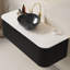 Meuble-lavabo mural simple 48 po avec vasque en céramique noire, comptoir blanc Carrara, armoire flottante avec 2 tiroirs à fermeture en douceur, finition noir mat ou noyer foncé, pré-assemblé-201303965