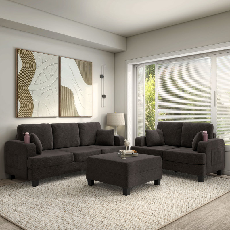 Ensemble de canapé 3 pièces Viafora, Gris foncé, 3 pièces: canapé, causeuse, fauteuil