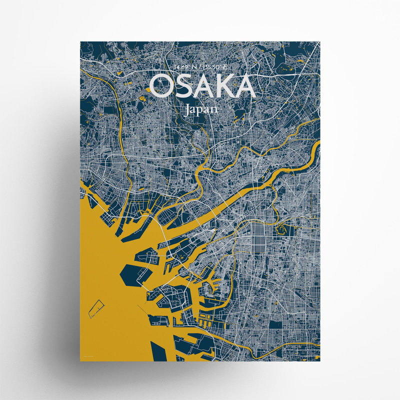 Osaka City Map In Amuse - No Frame Print, 24cm H x 18cm W x 0.05cm D