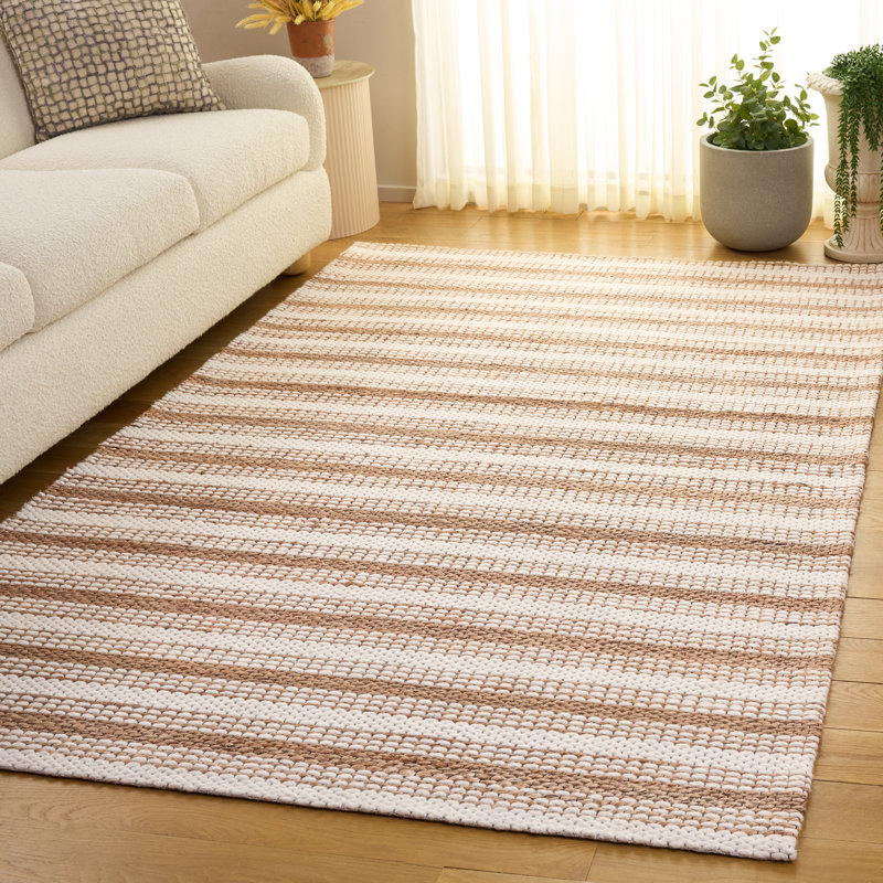 Natural Fiber 101 Hand Loomed 80% Wool; 20% Cotton Striped Rug, Rectangle 5' x 8'