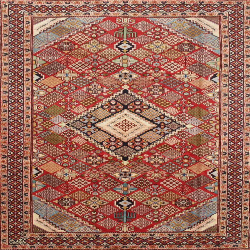 Tapis brun / rouge traditionnel, Rond 3 pi