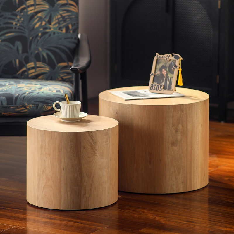 Ensemble de 2 tables basses gigognes rondes en bois pour table ronde, Light Oak