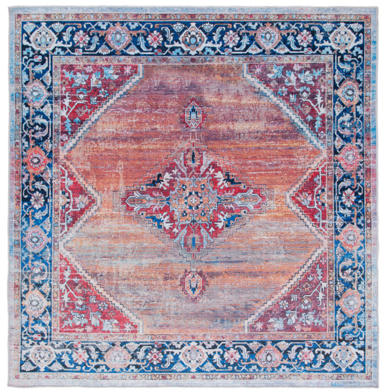 Kingsford Oriental Rust/Navy Area Rug, Square 6'7"