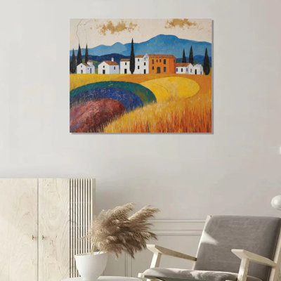 Paysage de village toscan, cadre en bois intégré, 16 x 20