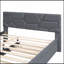 Lit plateforme tapissier avec tête de lit à motif brique et gigogne simple TG, tissu en lin, gris