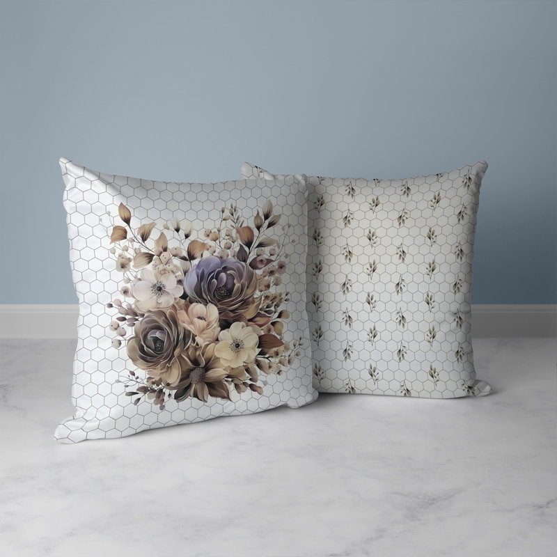 Coussin Petal Poetry, H 20 po x l 20 po, Beige/Orange