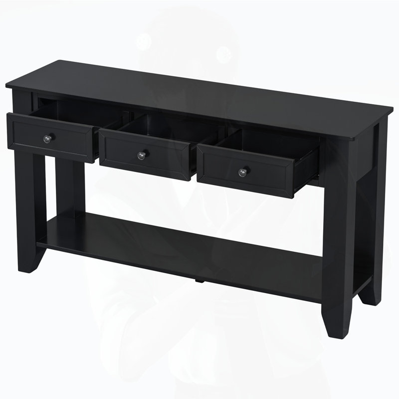 Console de 55,4 po avec tiroirs, Noir, noir, noir, noir