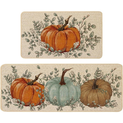 Ensemble de tapis de cuisine 2 pièces citrouille et eucalyptus d'automne - tapis antidérapants 17 x 29 po