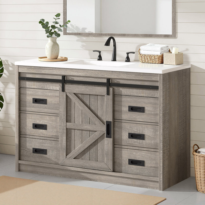 Meuble-lavabo simple 48 po Farmhouse, Gris, 48"