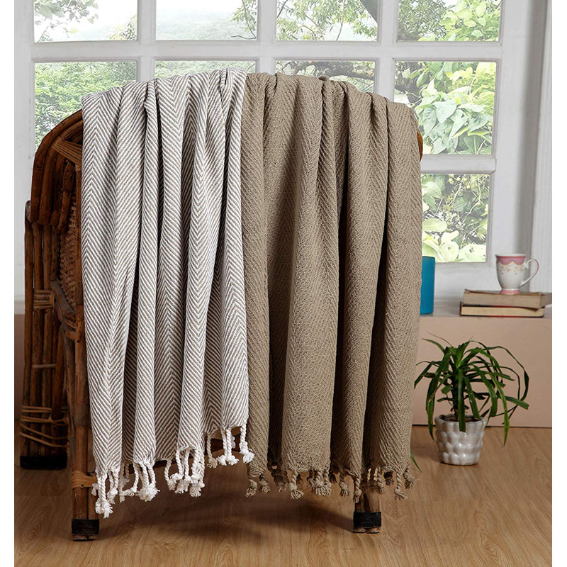  Jeté luxueux 100% coton, Beige, Chevrons