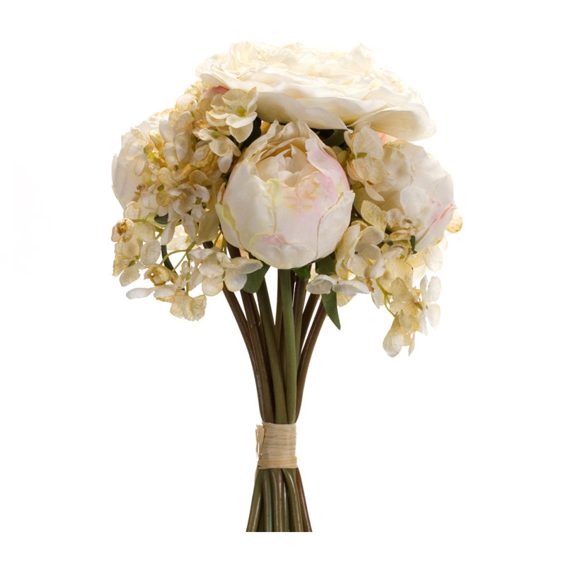 Arrangement floral pivoine hydrangée, Blanc / Jaune