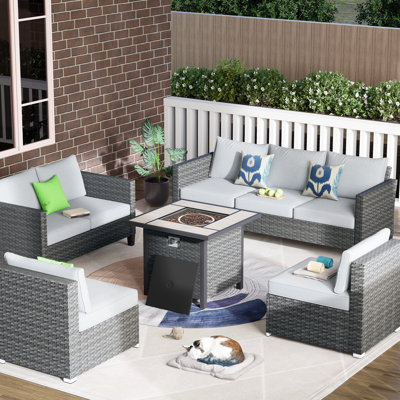 Wicker 7 - Person Patio Conversation Set with Cushions