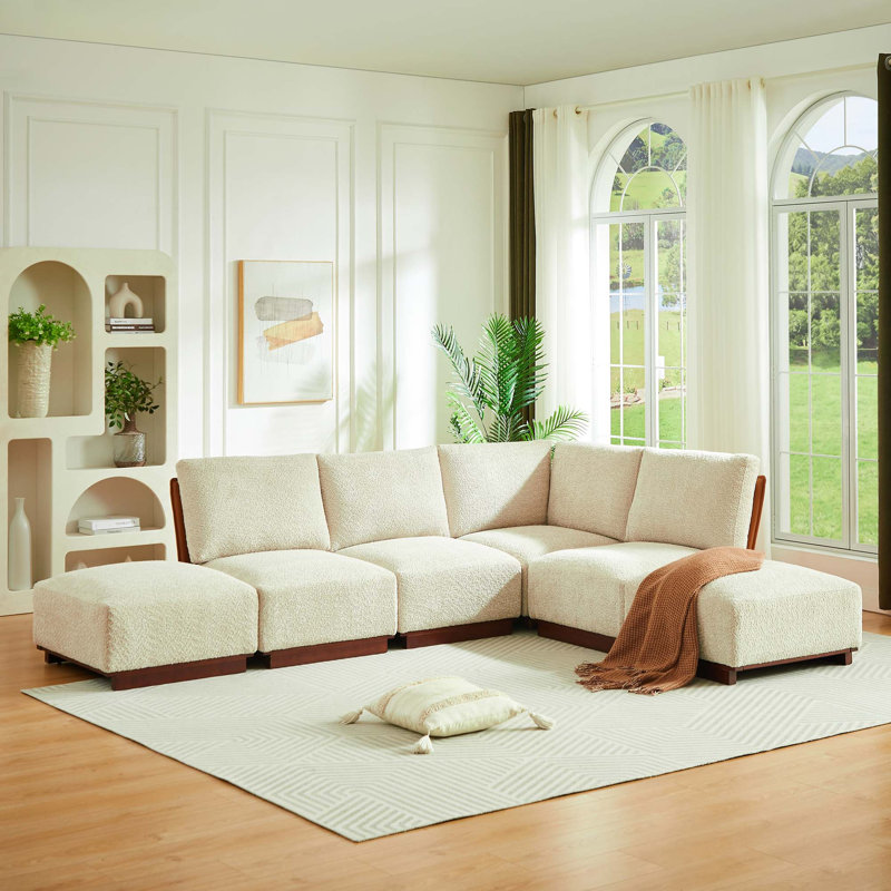 Canapé d'angle modulaire en boucle avec pouf, 32" H x 116" W x 88.5" D, Orienté à droite