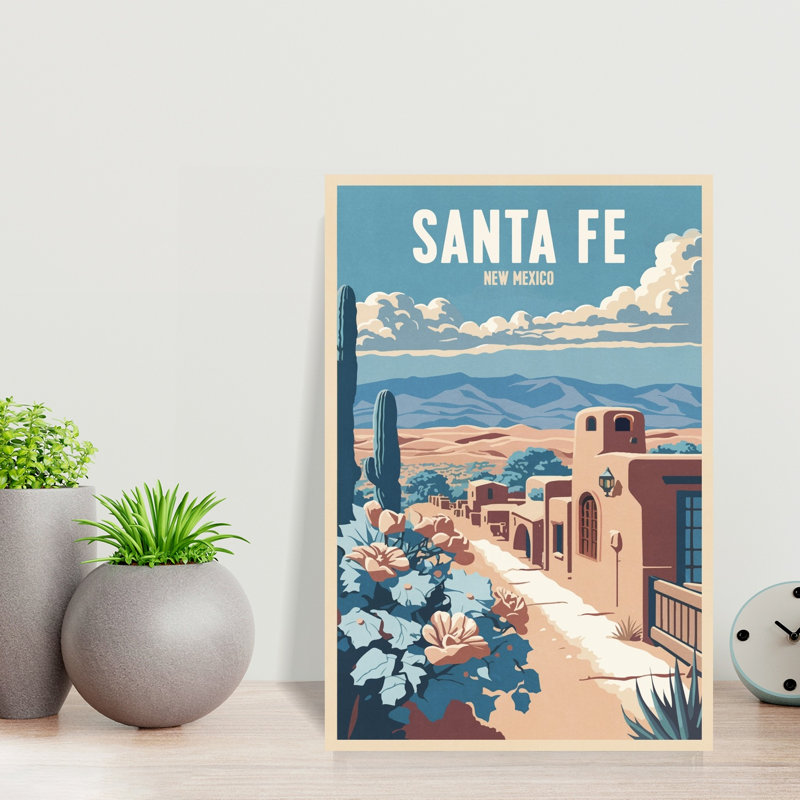 Santa Fe Vintage Abstract Cactus Landscape City Wall Art Print 1 Piece Wrapped Canvas Wall Art, 45.72cm H x 30.48cm W
