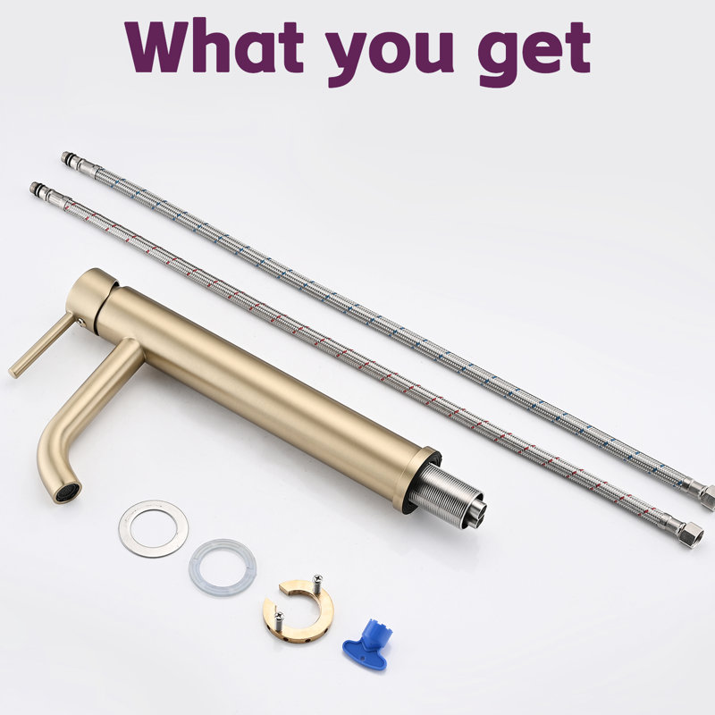 Tall Bathroom Sink Lavatory Faucet - In For Brushed Gold Hue One Hole Single Handle Scheme, Brushed Gold