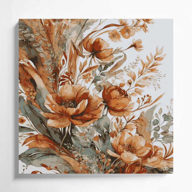 Aquarelle, art floral sur toile 43 gris, H 8 po x l 8 po