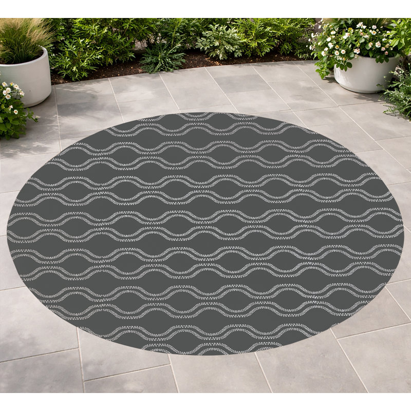 Tapis d'extérieur antidérapant Wavy Vine, Gris anthracite, Rond 60 po x 60 po